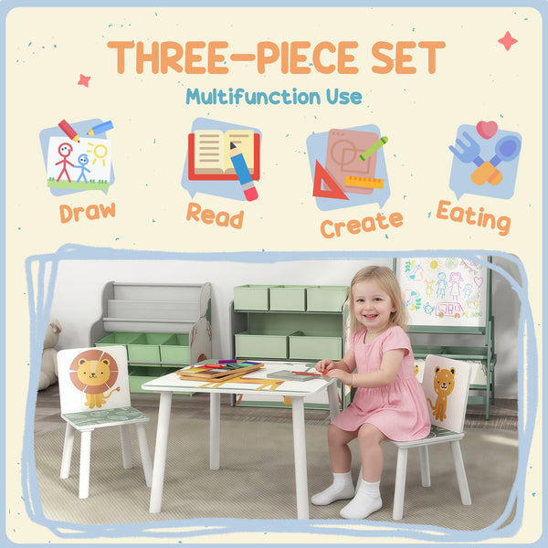 Ensemble table et chaises 3 pièces pour enfants, motif animalier