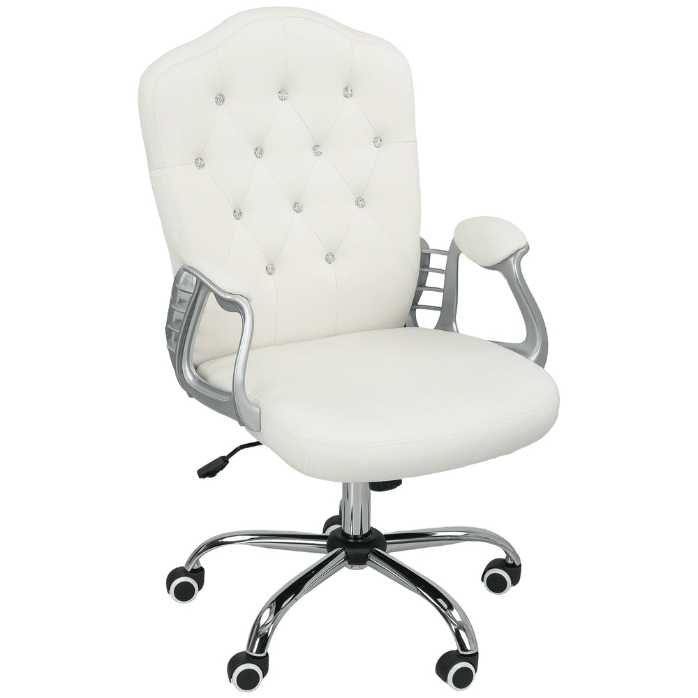 Chaise de bureau en velours avec roulettes pivotantes, hauteur réglable, fonction inclinable, blanc cassé