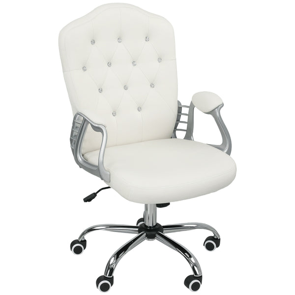 Chaise de bureau en velours avec roulettes pivotantes, hauteur réglable, fonction inclinable, blanc cassé
