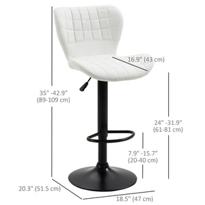 Set of 2 faux leather bar stools with backrest and footrest, white