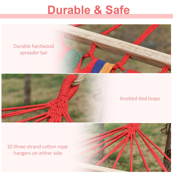 Cotton Hammock Portable Soft Swing Sleeping w/ Headrest & Side Pocket Deluxe Swing Chair for Beach, Yard, Bedroom, Patio, Porch, Indoor, Outdoor, Rainbow Stripes