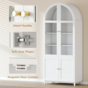 Arched Kitchen Pantry Cabinet, 71" Tall Farmhouse Kitchen Storage Cabinet with Acrylic Glass Doors, White