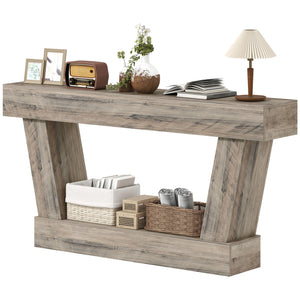 Vintage console table with open shelf for living room, light brown