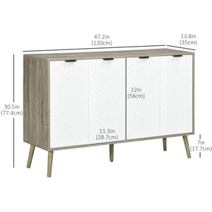 Buffet moderne avec étagères réglables et 4 portes, gris/blanc