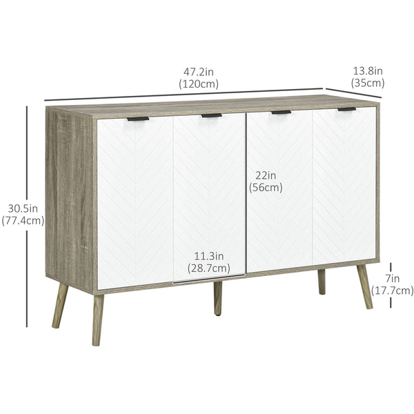 Buffet moderne avec étagères réglables et 4 portes, gris/blanc
