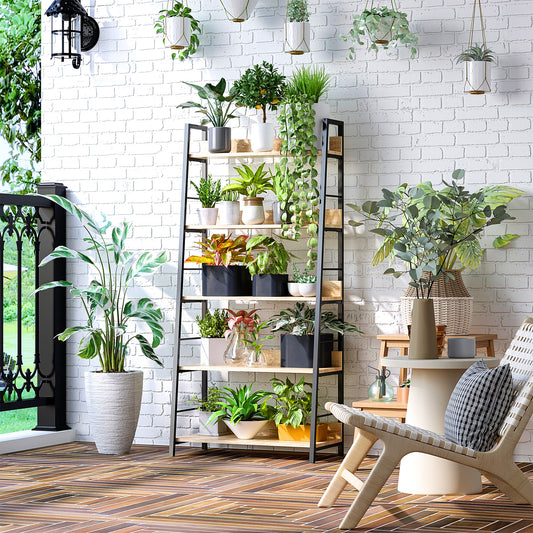 Modern bookcase with wide 5-tier shelves, oak