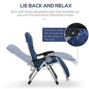 Ensemble de 2 chaises de jardin pliantes avec coussin et appui-tête, bleu foncé