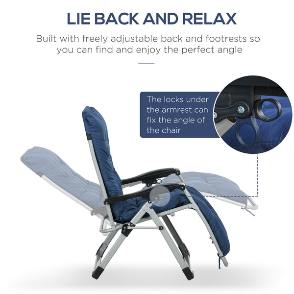 Ensemble de 2 chaises de jardin pliantes avec coussin et appui-tête, bleu foncé