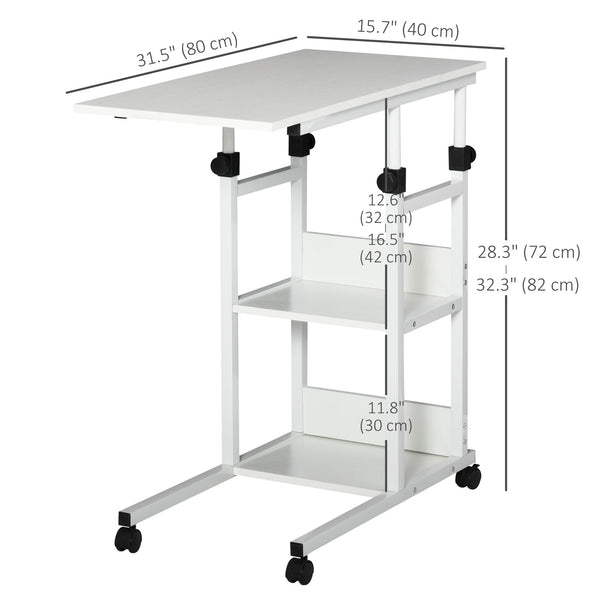Bureau debout à hauteur réglable avec roulettes, blanc