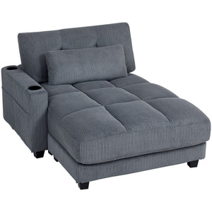 Canapé de lecture grand format en velours côtelé, avec 2 porte-gobelets, gris foncé