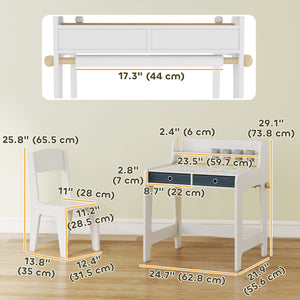 Ensemble table et chaises avec étagère de rangement et tiroirs, blanc
