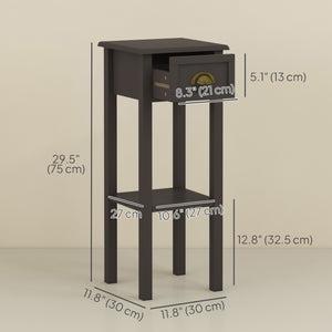 Table d'appoint à 2 niveaux avec tiroir et étagère, café