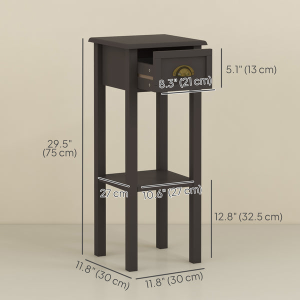 Table d'appoint à 2 niveaux avec tiroir et étagère, café