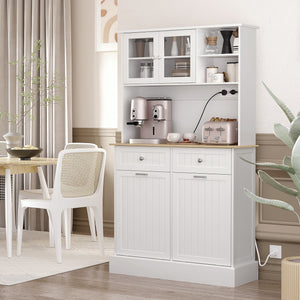 Meuble de cuisine avec station de charge et 2 placards basculants, blanc