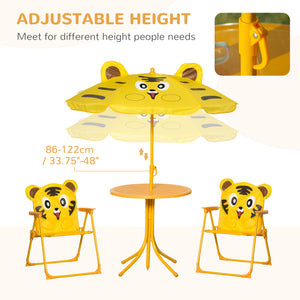 Kids Folding Picnic Table and Chair Set Pattern Outdoor Garden Patio Backyard with Removable & Height Adjustable Sun Umbrella Yellow