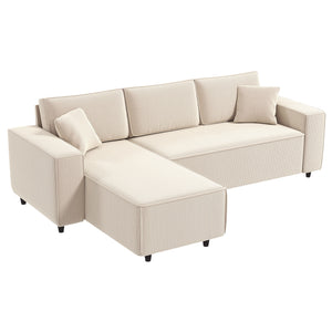Canapé d'angle avec méridienne convertible, ressorts ensachés, 2 coussins, blanc crème