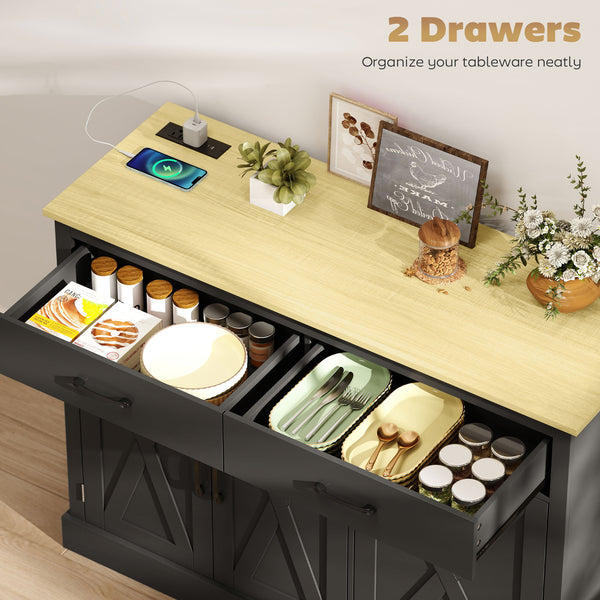 7-Gallon Tilt-Out Trash Cabinet with Charging Station, 2 Drawers, 4 Door Shelves, Black