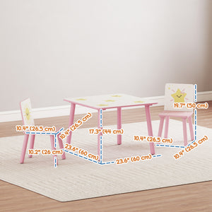 Ensemble table et chaises 3 pièces pour enfants, motif étoiles