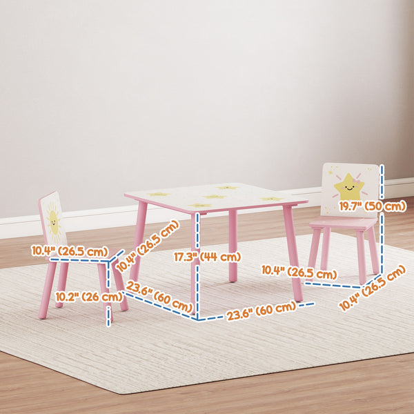 Ensemble table et chaises 3 pièces pour enfants, motif étoiles