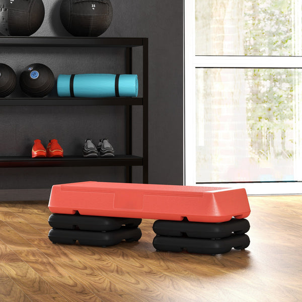 Stepper d'aérobic réglable, 3 niveaux avec rehausseurs 4", 6", 8", rouge