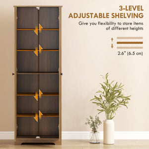 Farmhouse Storage Cabinet with 2 Doors with Adjustable Shelves, Brown Wood Grain