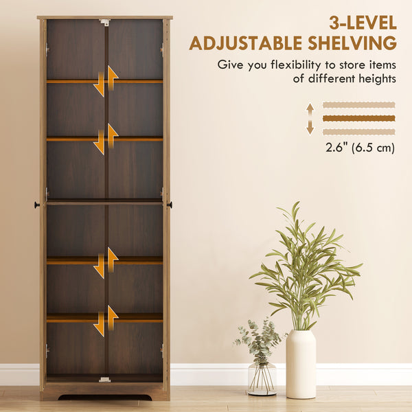 Farmhouse Storage Cabinet with 2 Doors with Adjustable Shelves, Brown Wood Grain