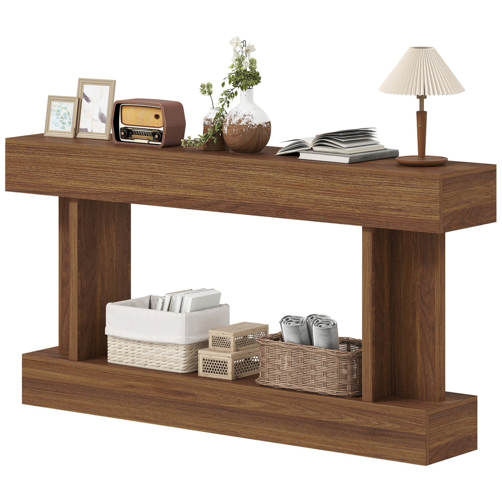 Console style vintage, étroite, avec étagère de rangement, marron foncé