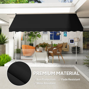 10x5ft Patio Sun Shade Canopy, Manual Retractable Awning with 5.6-9.2ft Support Pole for Window, Door, Porch, Black
