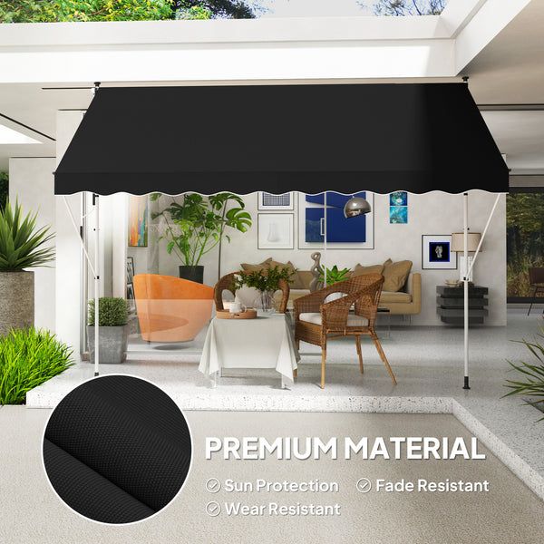 10x5ft Patio Sun Shade Canopy, Manual Retractable Awning with 5.6-9.2ft Support Pole for Window, Door, Porch, Black