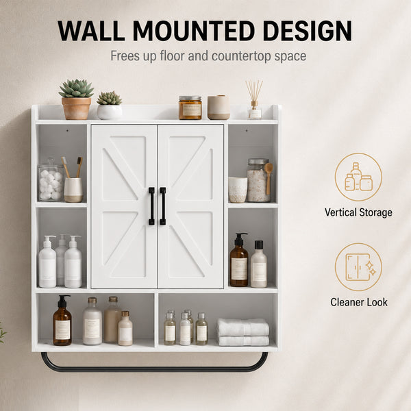 Bathroom Wall Cabinet, Medicine Cabinet Wall Mounted with Open and Hidden Storage Space for Bathroom, White