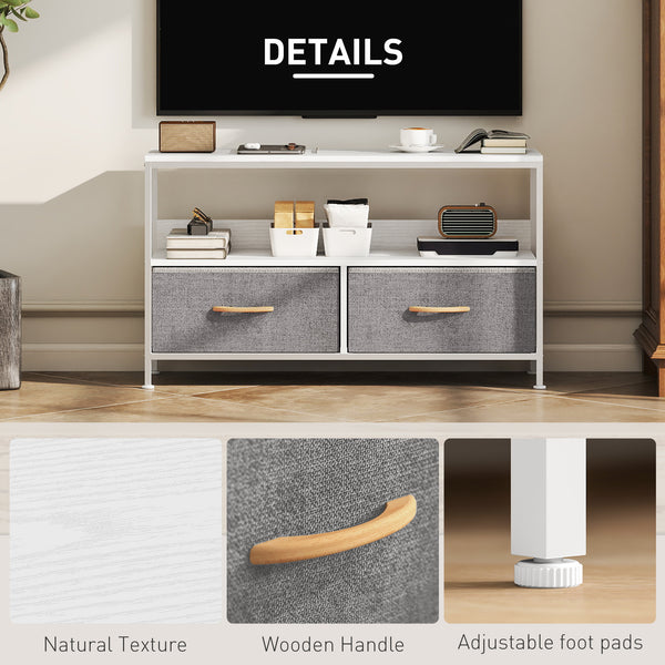 Meuble TV blanc et gris charbon pour téléviseur jusqu'à 47 po avec 2 tiroirs