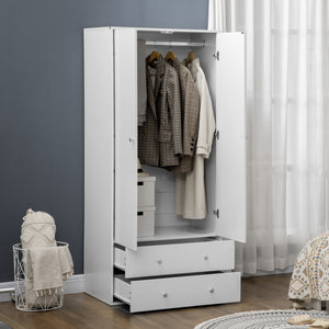 Modern wardrobe with 2 drawers and hanging rail, white