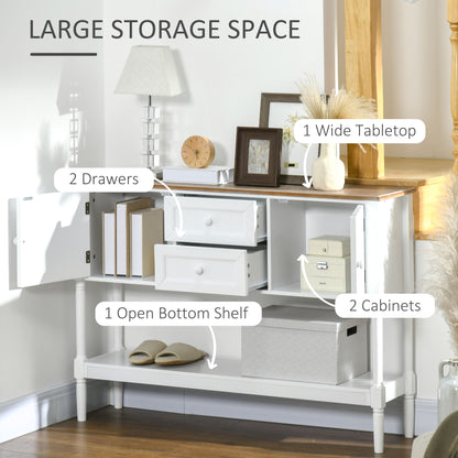 Console vintage avec 2 tiroirs et rangements, blanche