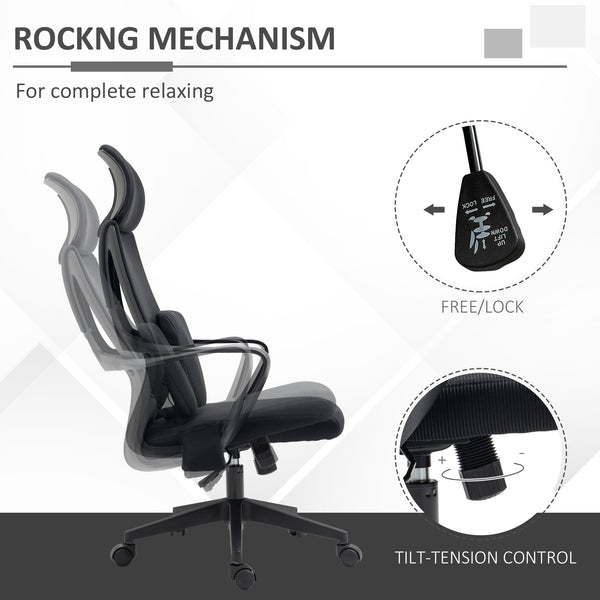 High-back office chair with lumbar massage cushion