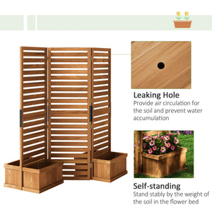Outdoor Privacy Screen Wood Privacy Panel with 4 Planter Boxes, Raised Bed with 3 Panels, Drainage Holes