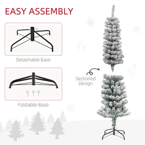 Sapin de Noël givré vert de 5 pieds en forme de crayon