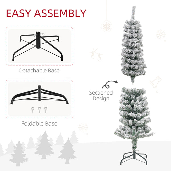 Sapin de Noël givré vert de 5 pieds en forme de crayon