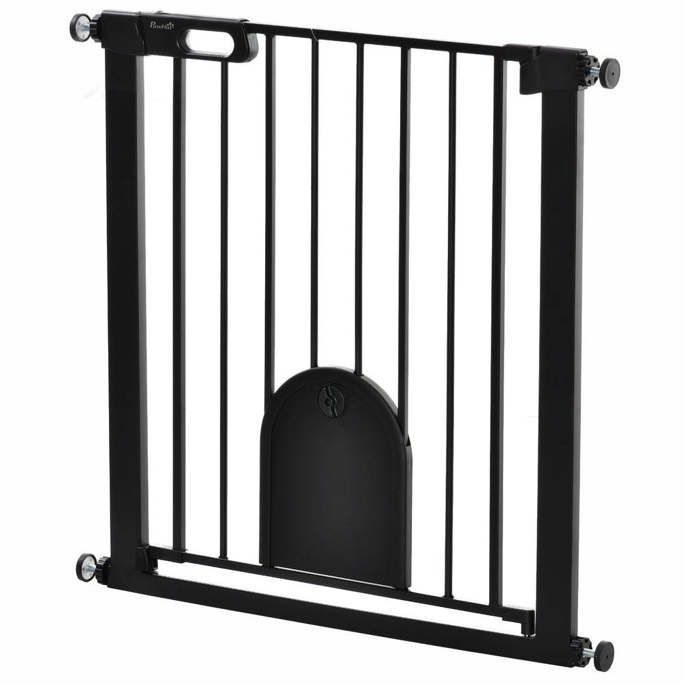 Extra-wide safety gate with small door, black