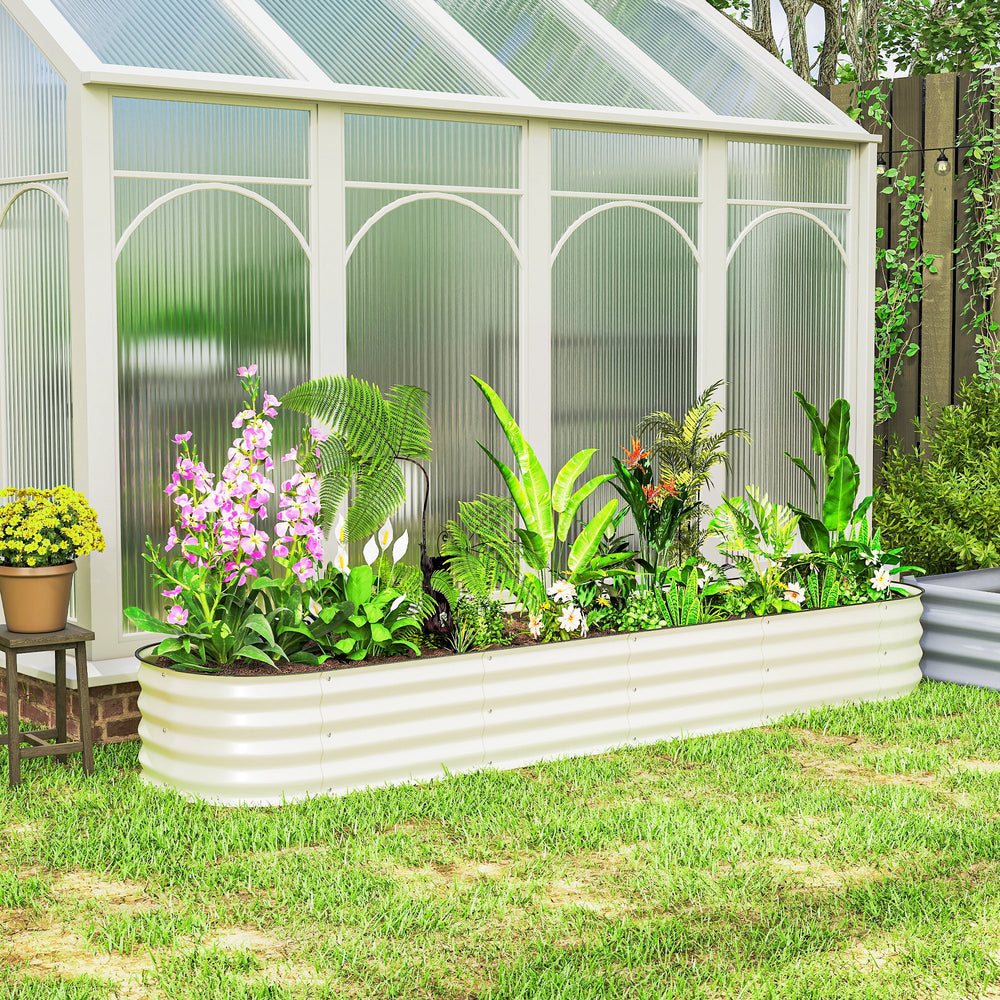 Galvanized raised planter with safety rim, cream white