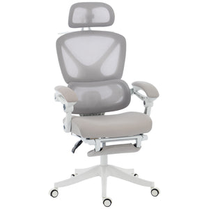 Chaise de bureau inclinable en filet avec repose-pieds, gris clair
