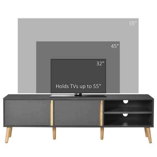 Meuble TV pour téléviseurs jusqu'à 55 pouces, avec étagères et passe-câbles, gris foncé
