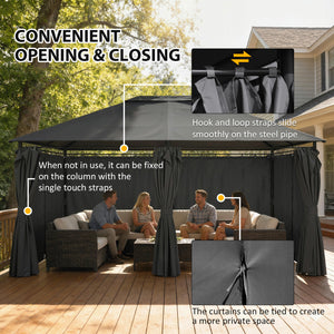13'x 10' Soft-top Steel Patio Gazebo Canopy Party Tent with 6 Removable Curtains and Drainage Holes, Dark Gray