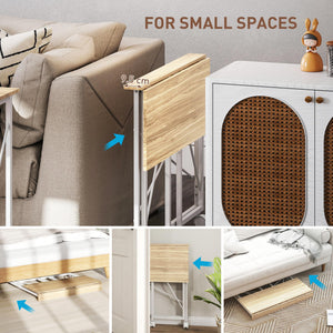 Bureau pliable compact sur roulettes pour petits espaces – Effet chêne et blanc