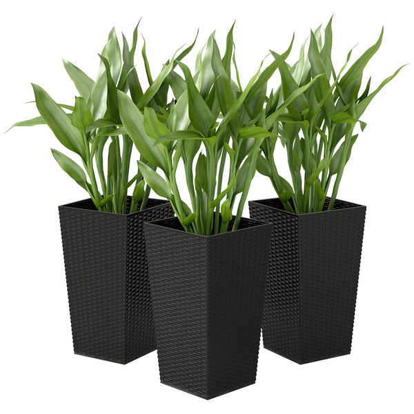 Set of 3 Tall Plant Stand, Outdoor &amp; Indoor Flower Pot Set for Front Door, Entryway, Patio and Deck, Black