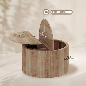 Table basse ronde relevable avec rangement caché effet bois naturel