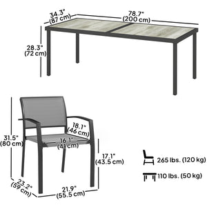 Ensemble de salle à manger  9 pièces avec chaises empilables, terrasse, gris