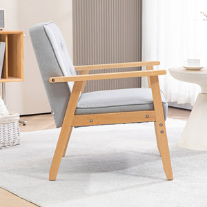 Fauteuil d'appoint avec dossier capitonné et pieds en bois, gris clair