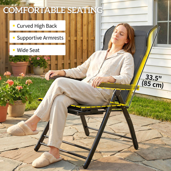 Folding Patio Chairs Set of 2, 5-Position Outdoor Lounge Chairs with High Back, Retractable Footrest, Dark Grey