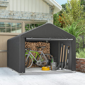 Waterproof portable garden shed with roll-up zip door, dark grey