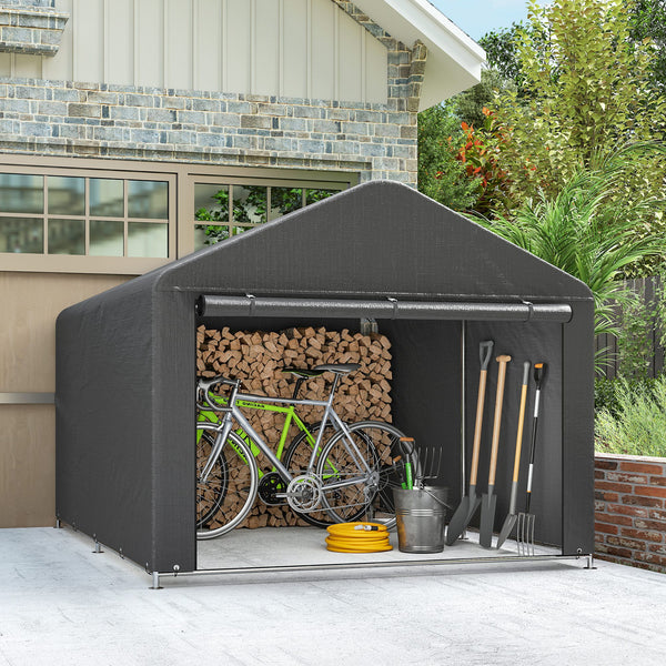 Waterproof portable garden shed with roll-up zip door, dark grey